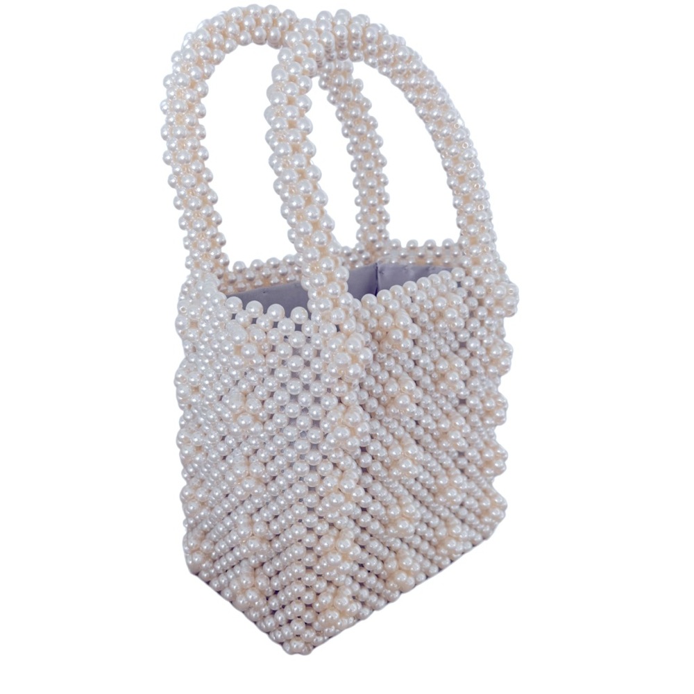 SHRIMPS Style Pearl Beaded Handbag, 7x7x4”